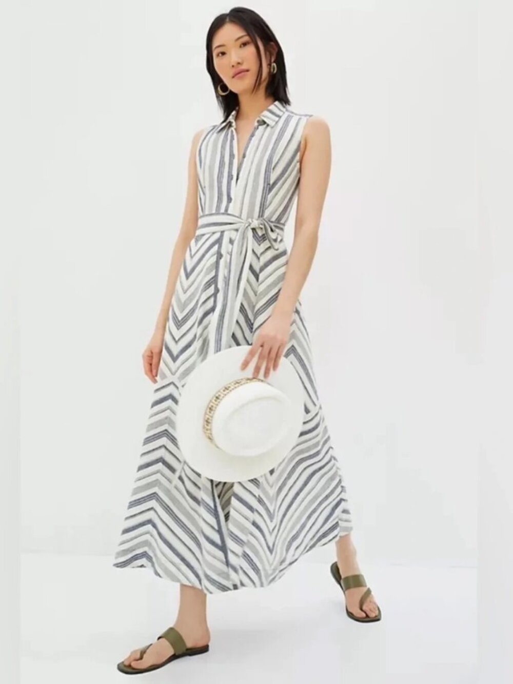 Maeve Anthropologie Coastal Striped Maxi Shirt Dress Sleeveless XS nautical